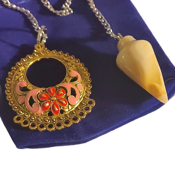 Citrine Quartz Crystal Chakra Pendulum Heal Flower Gem Rock Anchor Bob USA - Picture 2 of 10